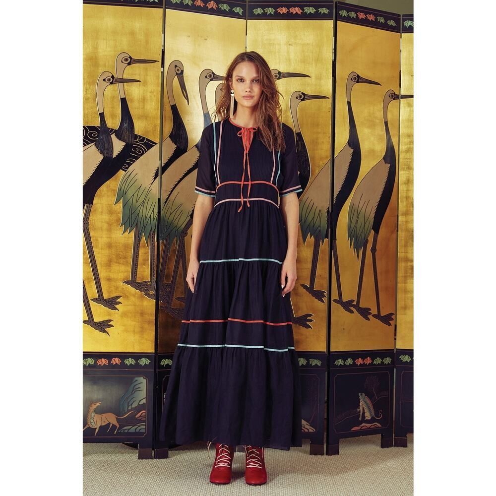 Carolina K Amina silk blended dress in night lights black L